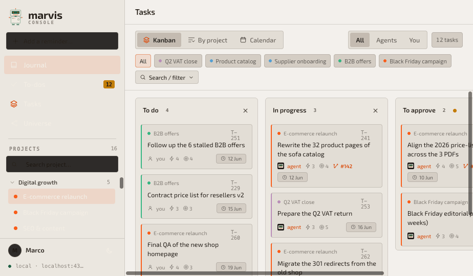 Marvis Console — Tasks